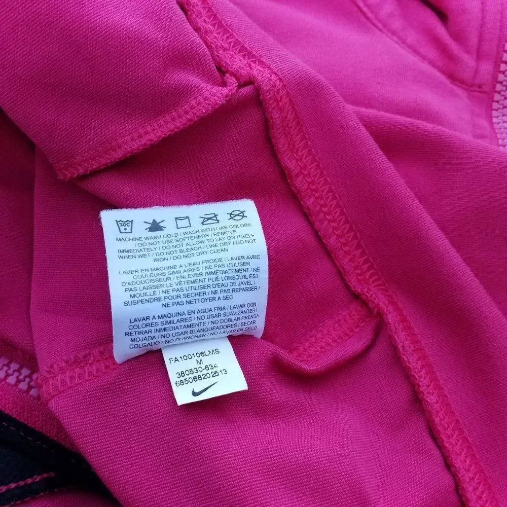 Nike Dry Fit Full Zip Running Jacket Fitness Hot Pink Black Mesh Stripe Size M - Picture 9 of 10